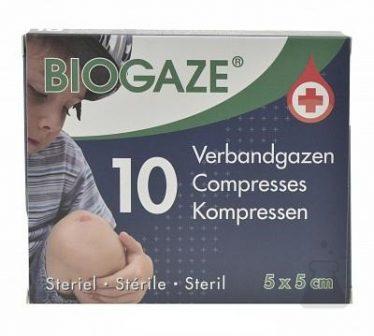 BIOGAZE VERBANDGAZEN 5X5CM (10STUK)